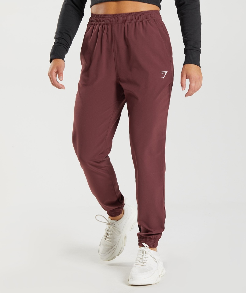 Gymshark Treningowe Tkane Joggery Wiśniowe Brązowe