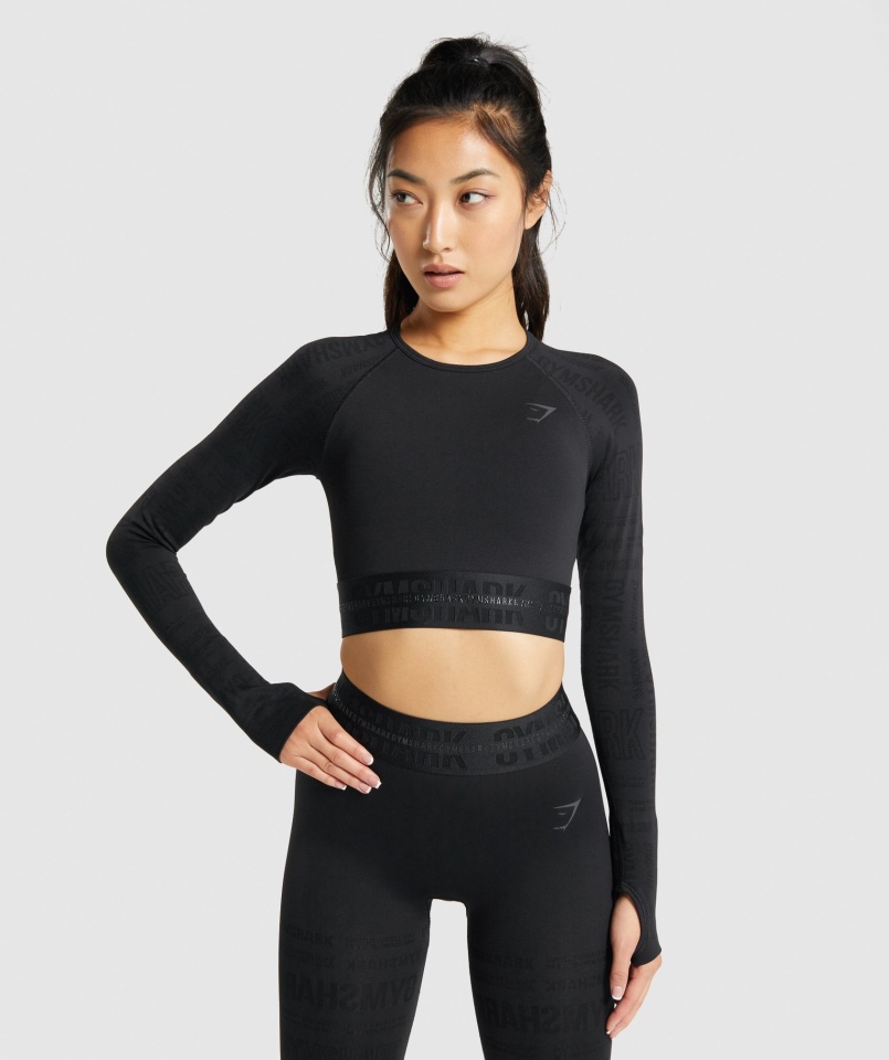 Gymshark Vision Czarny Krótki Top Z Długim Rękawem