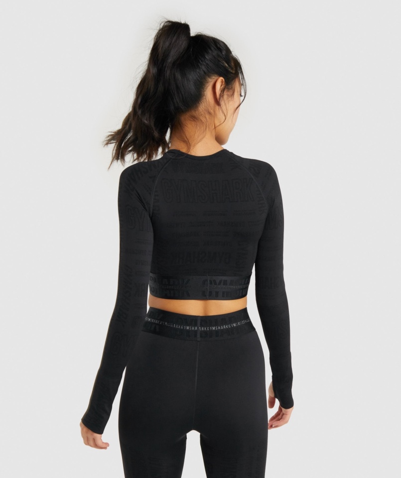Gymshark Vision Czarny Krótki Top Z Długim Rękawem