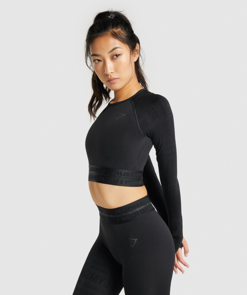 Gymshark Vision Czarny Krótki Top Z Długim Rękawem