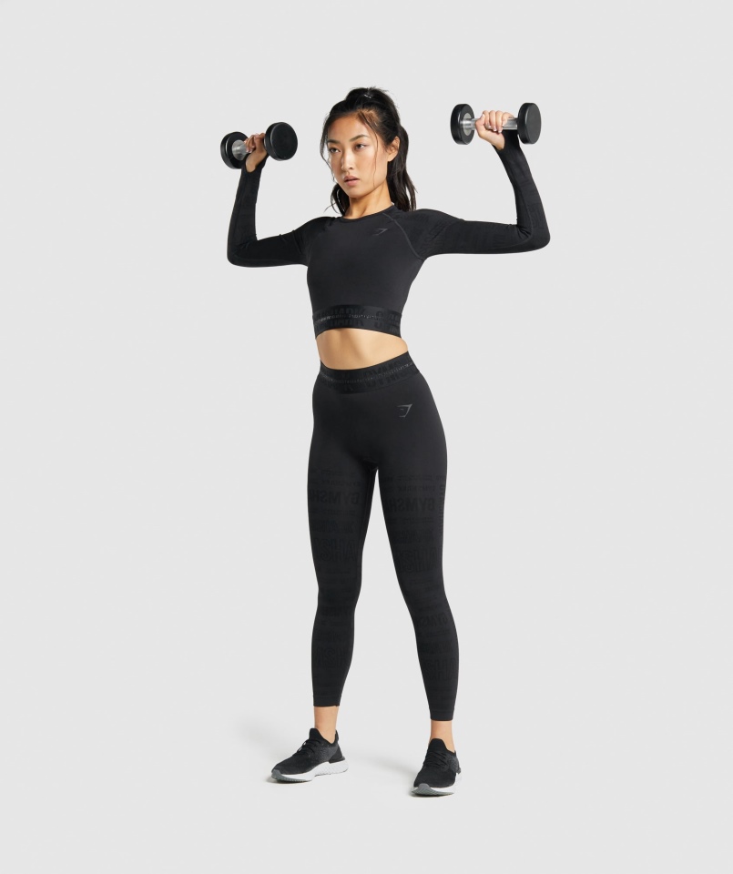 Gymshark Vision Czarny Krótki Top Z Długim Rękawem