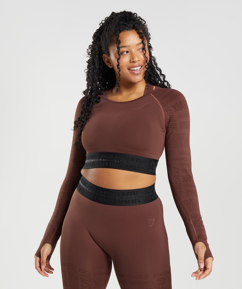 Gymshark Vision Crop Top Z Długim Rękawem Wiśniowy Brąz