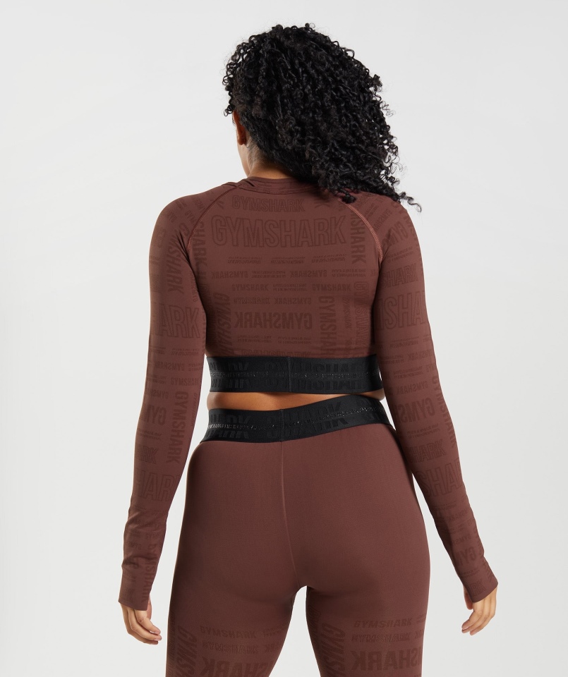 Gymshark Vision Crop Top Z Długim Rękawem Wiśniowy Brąz