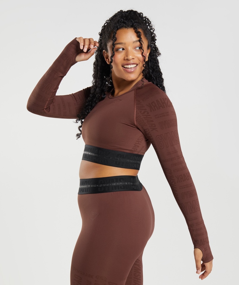 Gymshark Vision Crop Top Z Długim Rękawem Wiśniowy Brąz