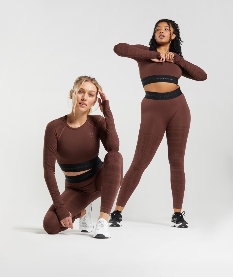 Gymshark Vision Crop Top Z Długim Rękawem Wiśniowy Brąz