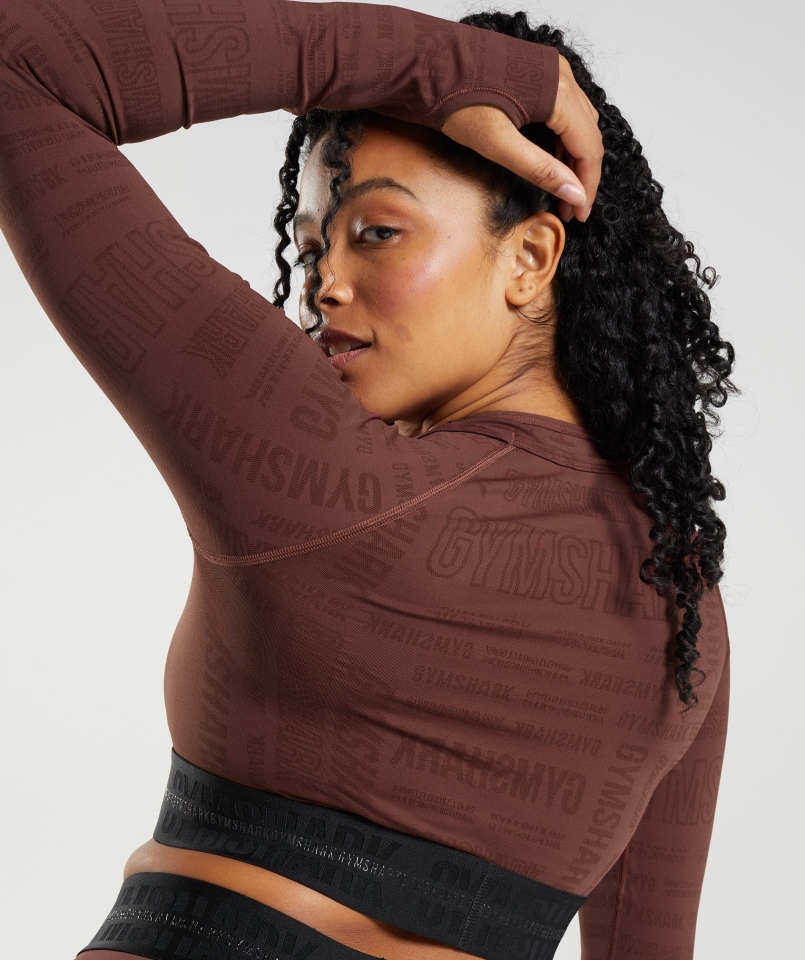 Gymshark Vision Crop Top Z Długim Rękawem Wiśniowy Brąz