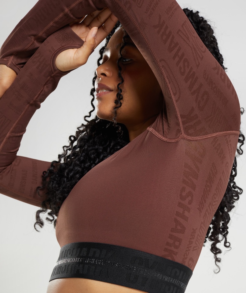 Gymshark Vision Crop Top Z Długim Rękawem Wiśniowy Brąz
