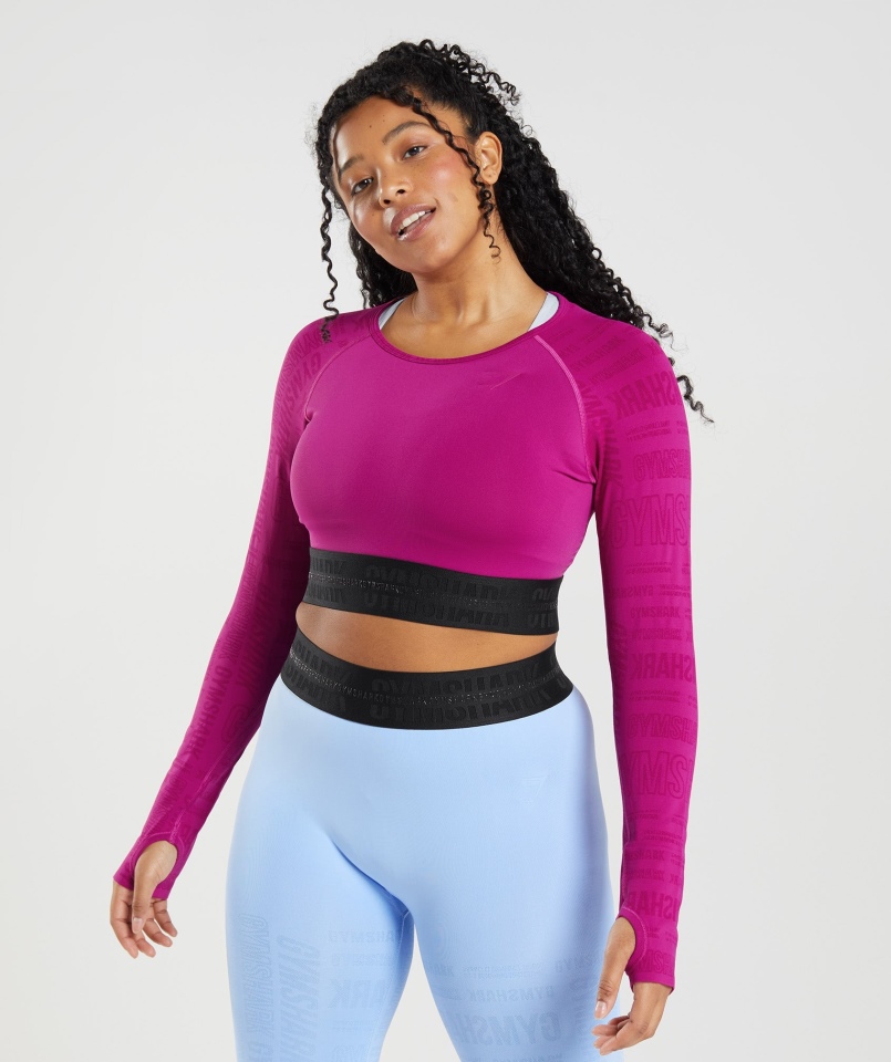 Gymshark Vision Crop Top Z Długim Rękawem Smok Różowy