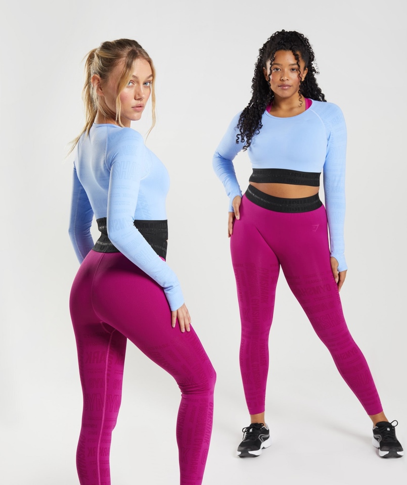 Gymshark Vision Crop Top Z Długim Rękawem Moonstone Blue