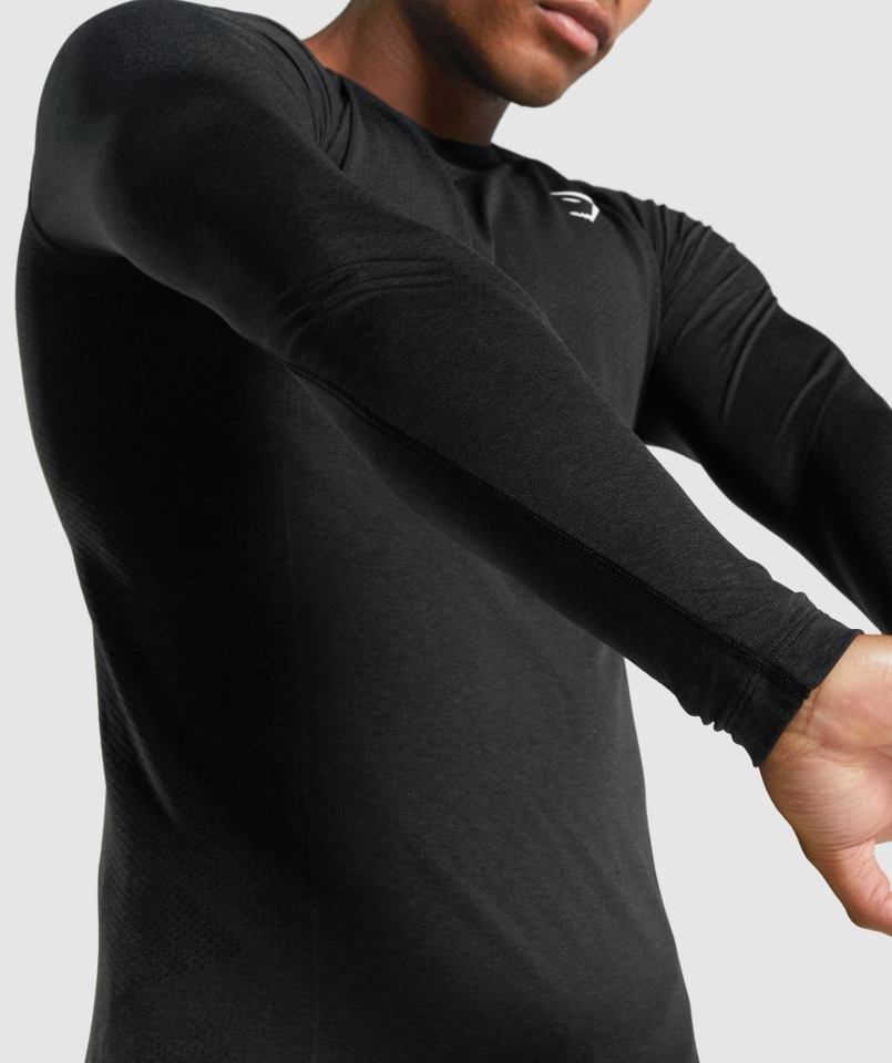 Gymshark Vital Light Bezszwowa Koszulka Z Długim Rękawem Czarna Marl