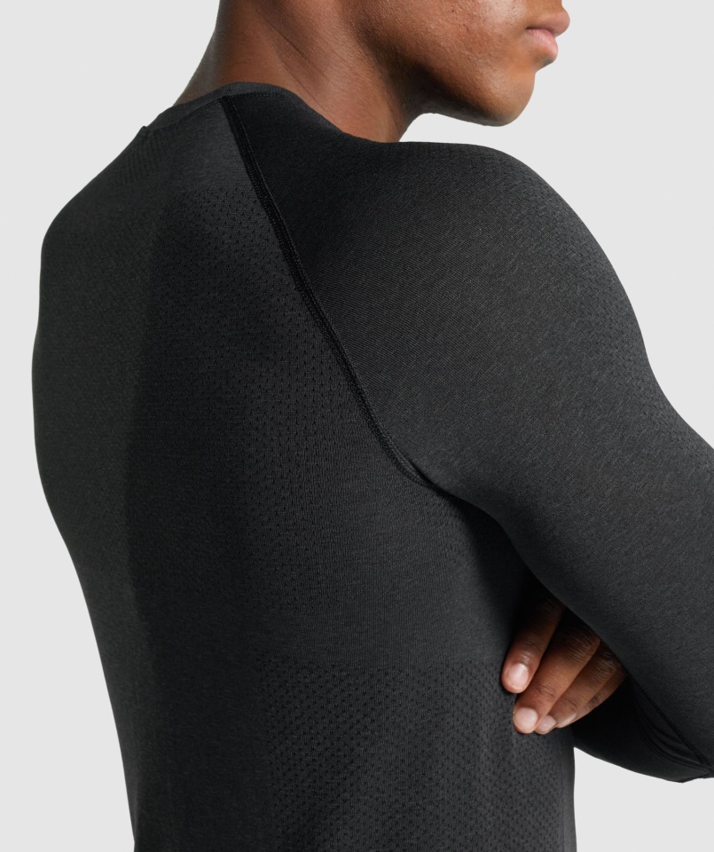 Gymshark Vital Light Bezszwowa Koszulka Z Długim Rękawem Czarna Marl