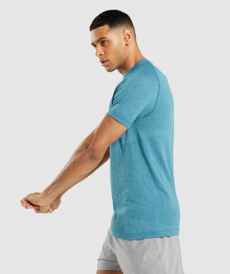 Gymshark Vital Light Bezszwowa Koszulka Tahoe Turkusowy Marl