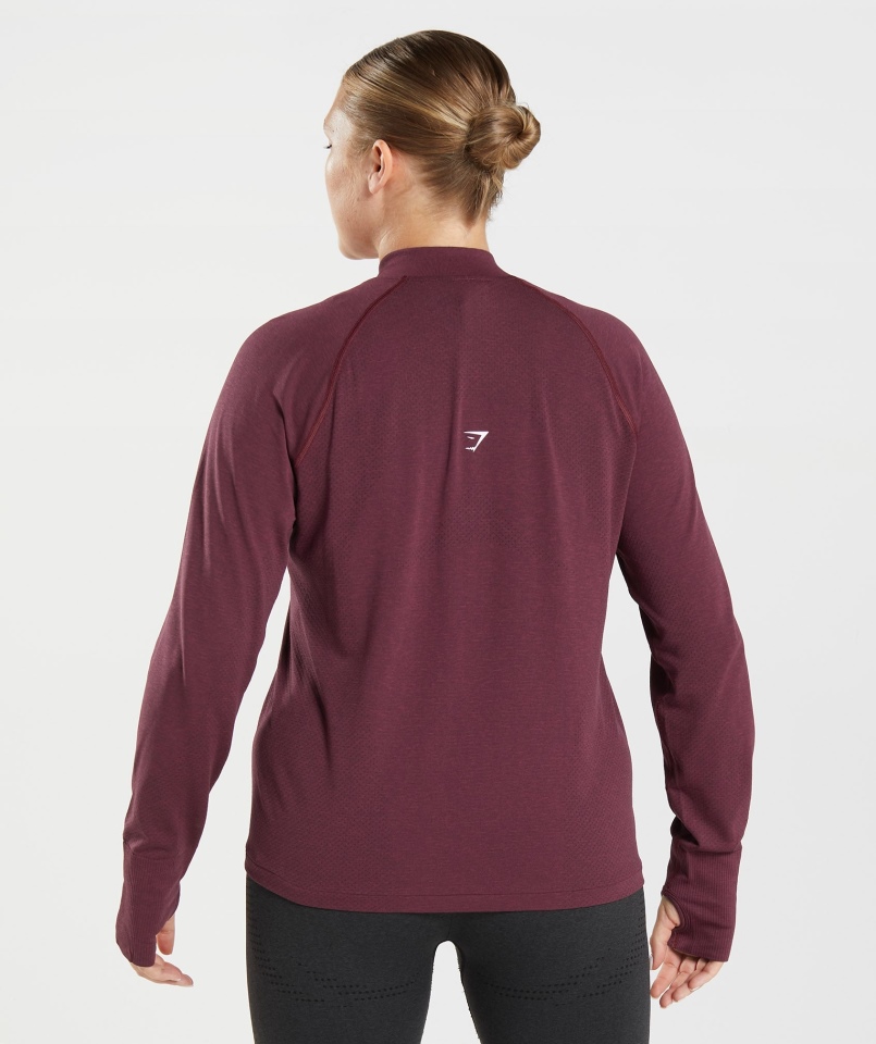 Gymshark Vital Bezszwowy Sweter Z Suwakiem 2.0 1/2, Pieczony Bordowy Marl