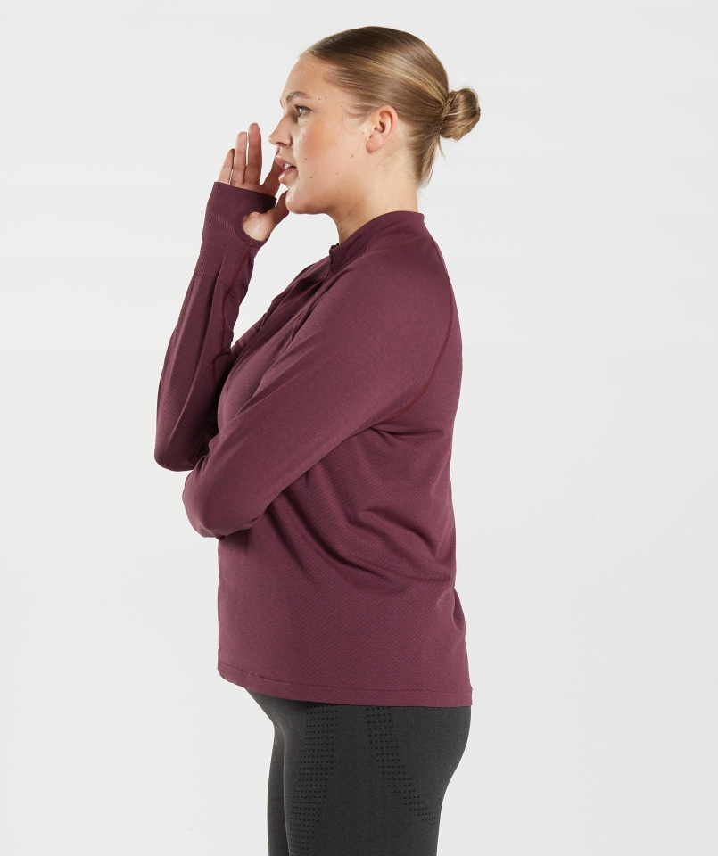 Gymshark Vital Bezszwowy Sweter Z Suwakiem 2.0 1/2, Pieczony Bordowy Marl