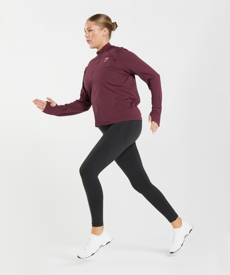 Gymshark Vital Bezszwowy Sweter Z Suwakiem 2.0 1/2, Pieczony Bordowy Marl