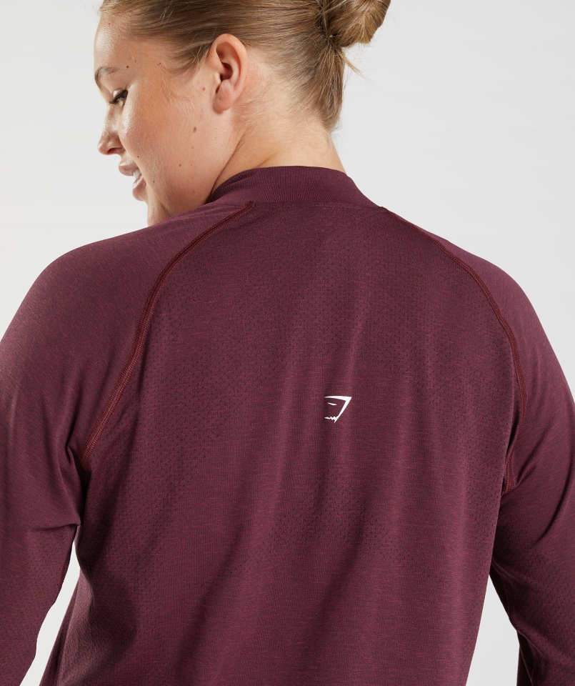 Gymshark Vital Bezszwowy Sweter Z Suwakiem 2.0 1/2, Pieczony Bordowy Marl