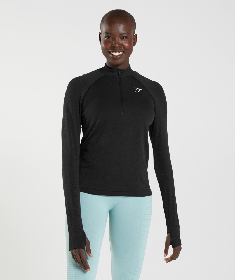 Gymshark Vital Bezszwowa Bluza Z Suwakiem 2.0 1/2, Czarna Melanż