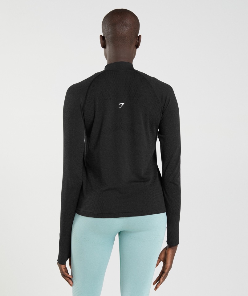 Gymshark Vital Bezszwowa Bluza Z Suwakiem 2.0 1/2, Czarna Melanż