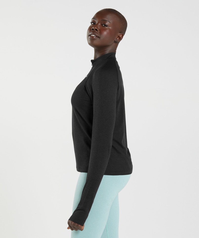 Gymshark Vital Bezszwowa Bluza Z Suwakiem 2.0 1/2, Czarna Melanż
