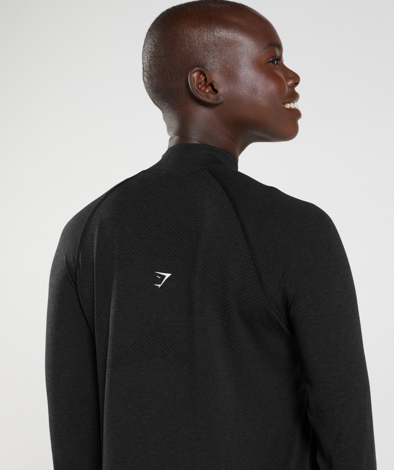 Gymshark Vital Bezszwowa Bluza Z Suwakiem 2.0 1/2, Czarna Melanż