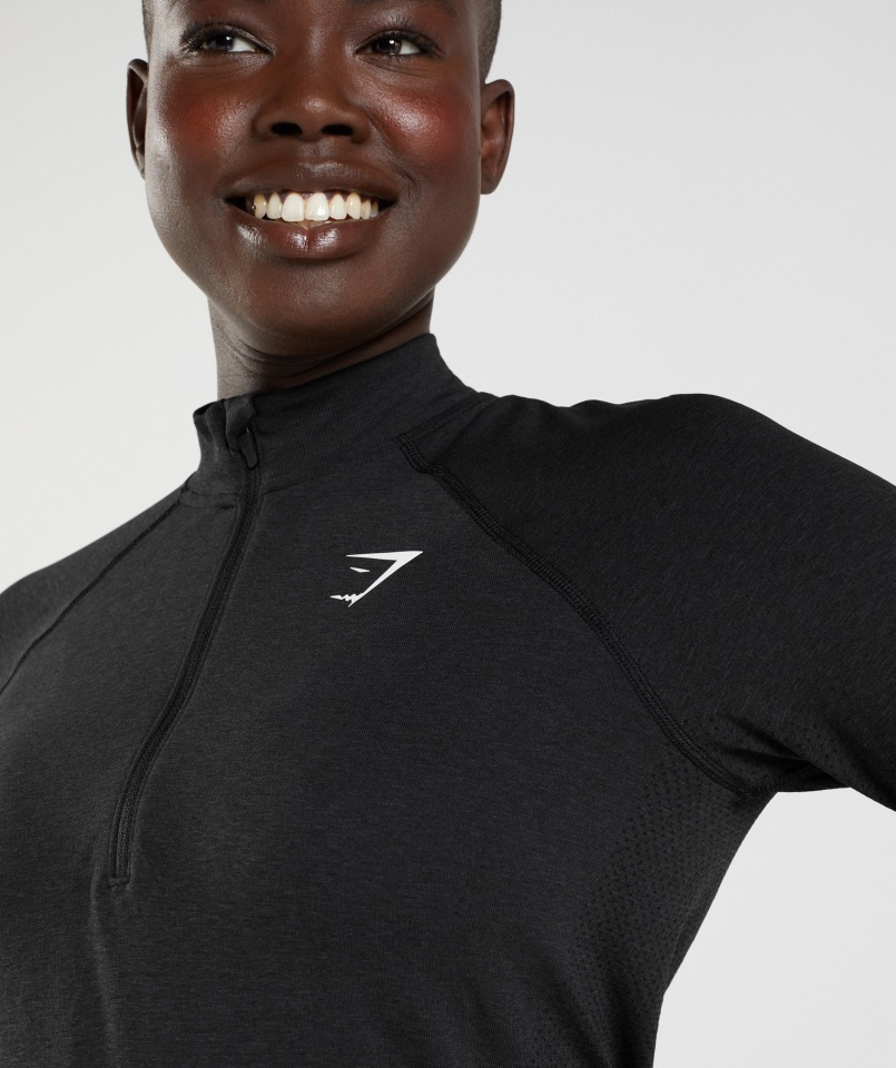 Gymshark Vital Bezszwowa Bluza Z Suwakiem 2.0 1/2, Czarna Melanż