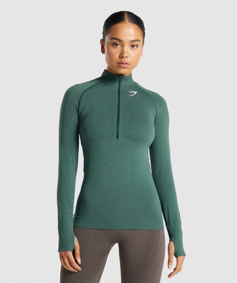 Gymshark Vital Bezszwowa Bluza Z Suwakiem 2.0 1/2 Ciemnozielona Melanż