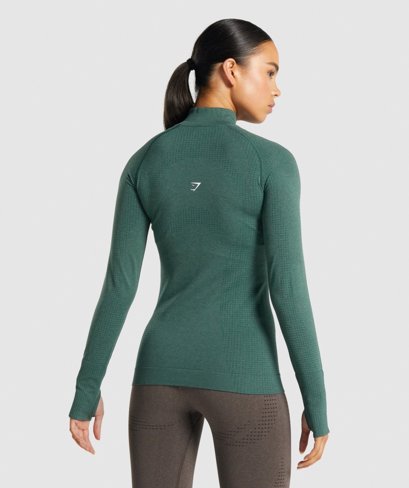 Gymshark Vital Bezszwowa Bluza Z Suwakiem 2.0 1/2 Ciemnozielona Melanż