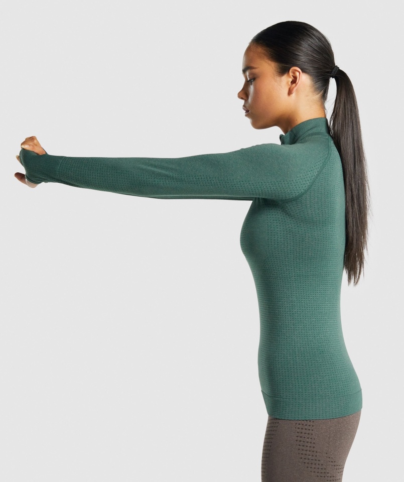 Gymshark Vital Bezszwowa Bluza Z Suwakiem 2.0 1/2 Ciemnozielona Melanż