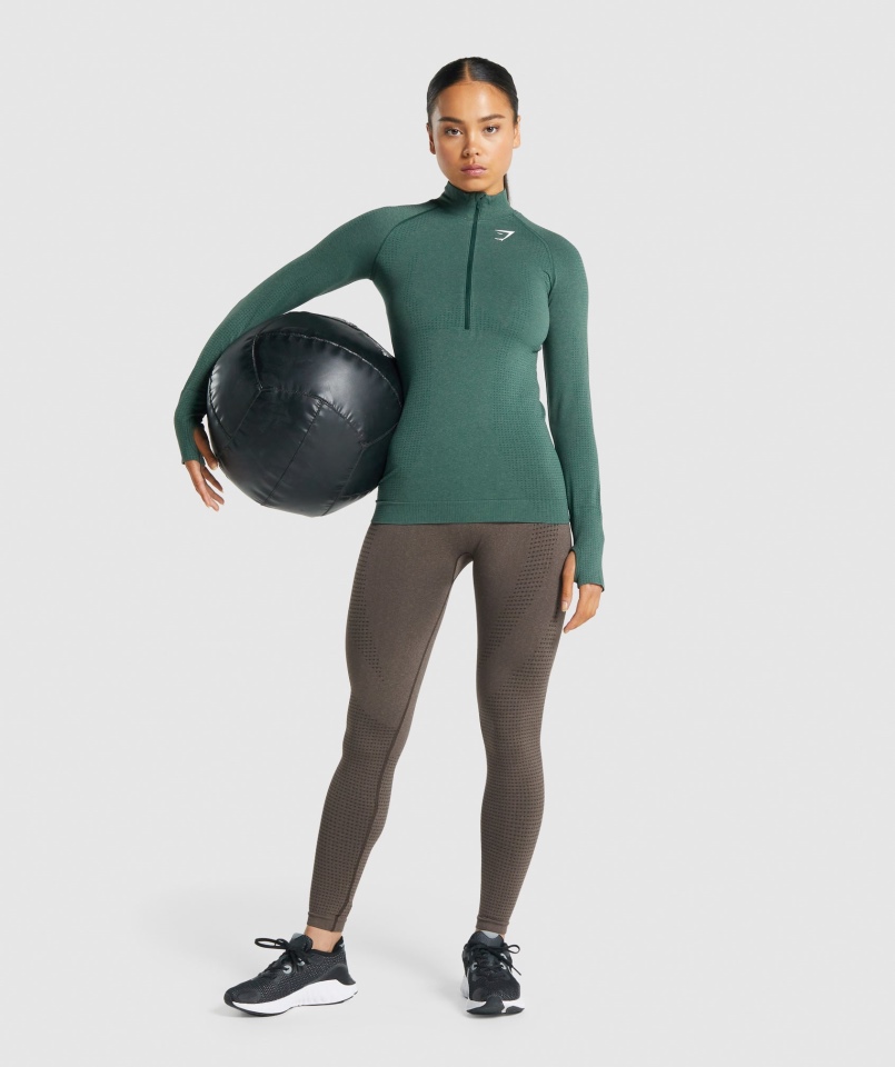 Gymshark Vital Bezszwowa Bluza Z Suwakiem 2.0 1/2 Ciemnozielona Melanż
