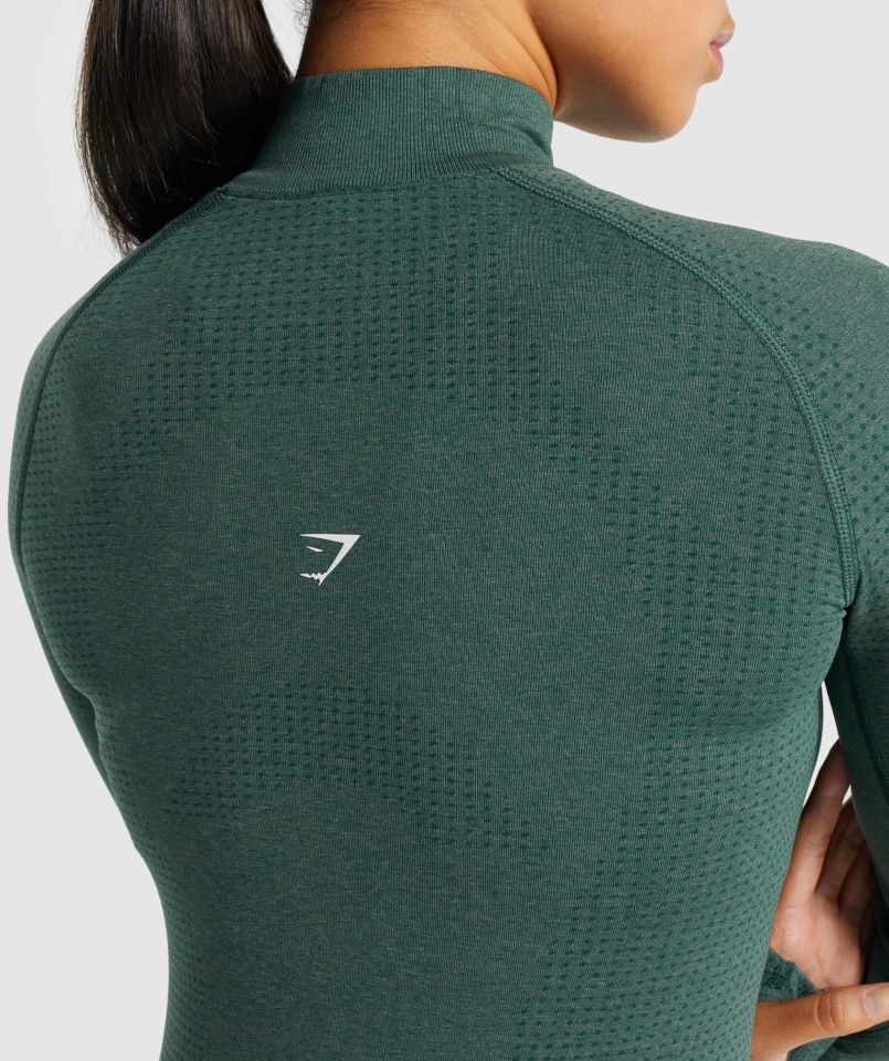Gymshark Vital Bezszwowa Bluza Z Suwakiem 2.0 1/2 Ciemnozielona Melanż