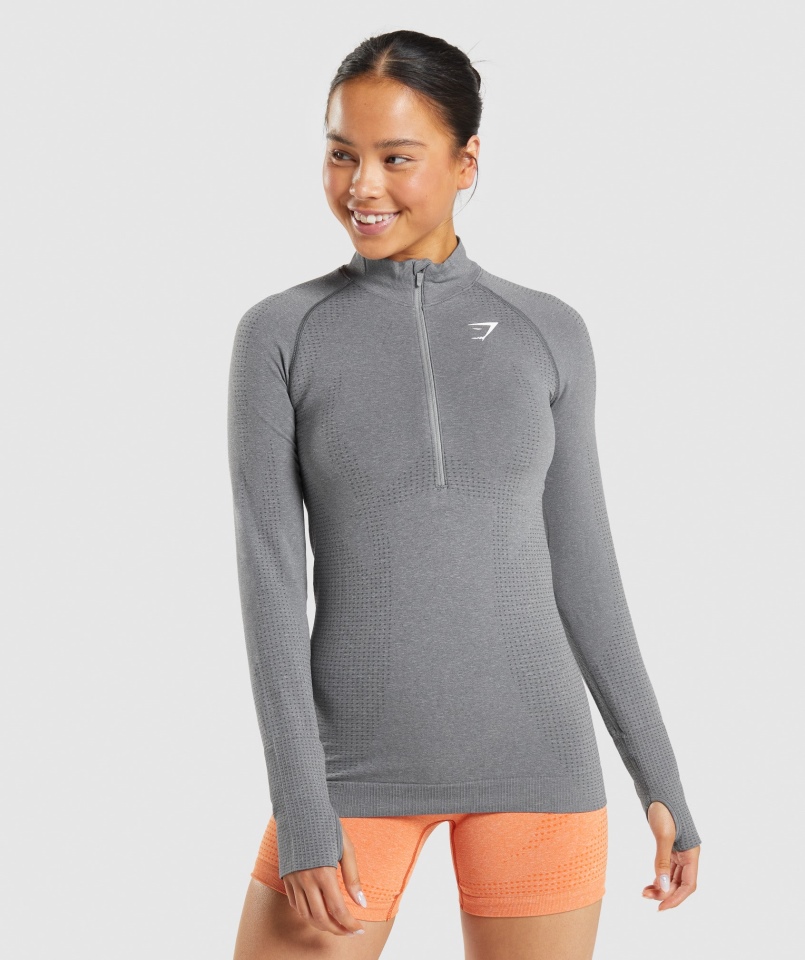 Gymshark Vital Bezszwowa Bluza Z Suwakiem 2.0 1/2 Smokey Grey Marl