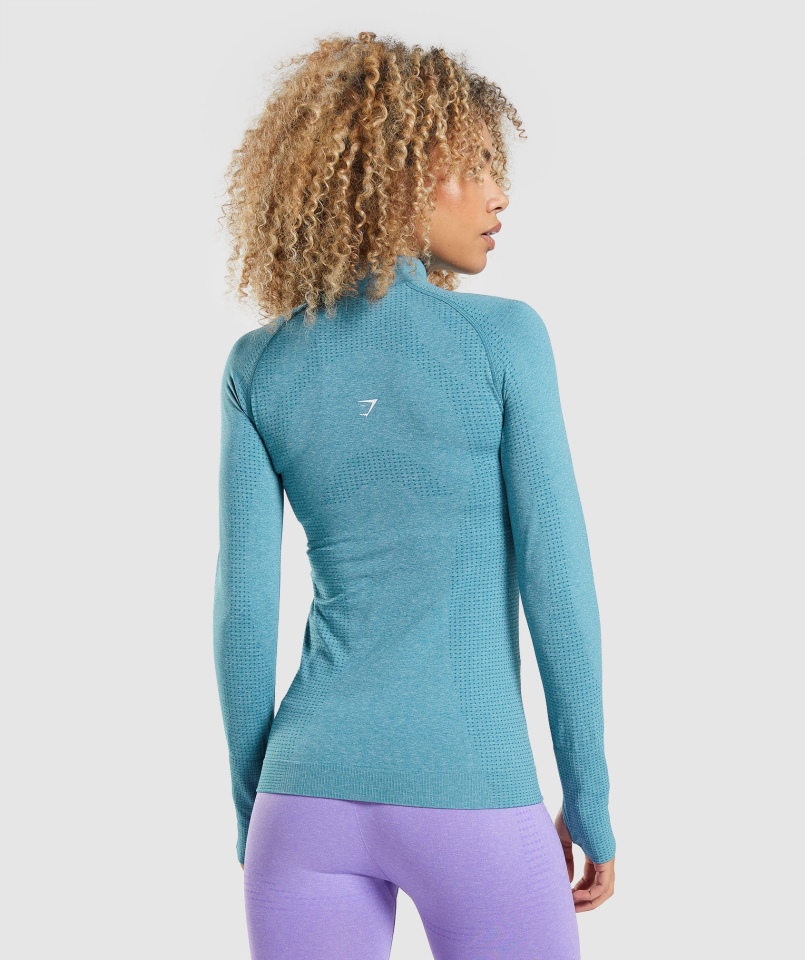 Gymshark Vital Bezszwowa Bluza Z Suwakiem 2.0 1/2 Tahoe Turkusowy Marl