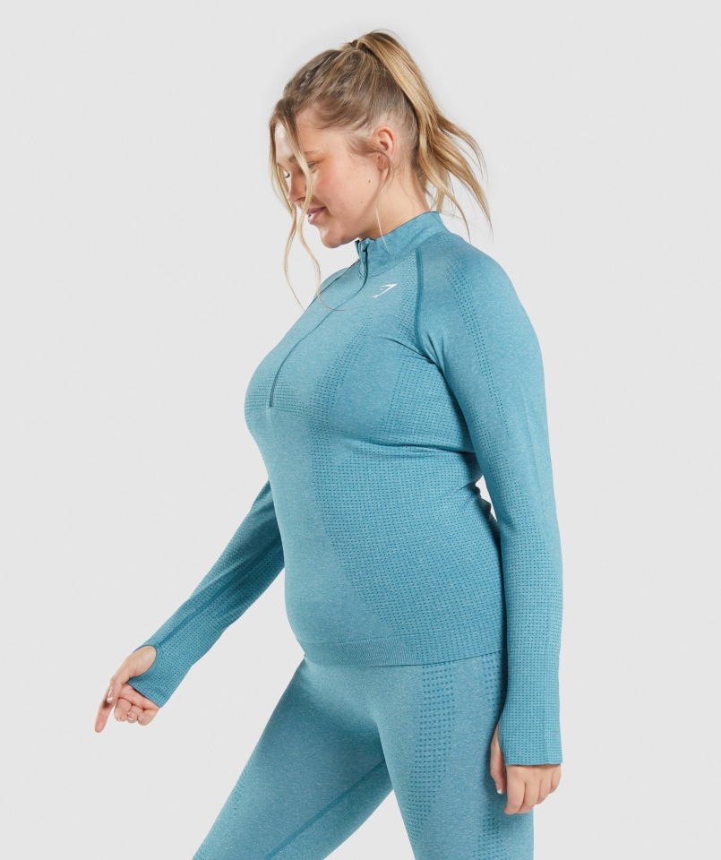 Gymshark Vital Bezszwowa Bluza Z Suwakiem 2.0 1/2 Tahoe Turkusowy Marl