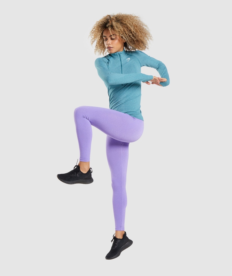 Gymshark Vital Bezszwowa Bluza Z Suwakiem 2.0 1/2 Tahoe Turkusowy Marl