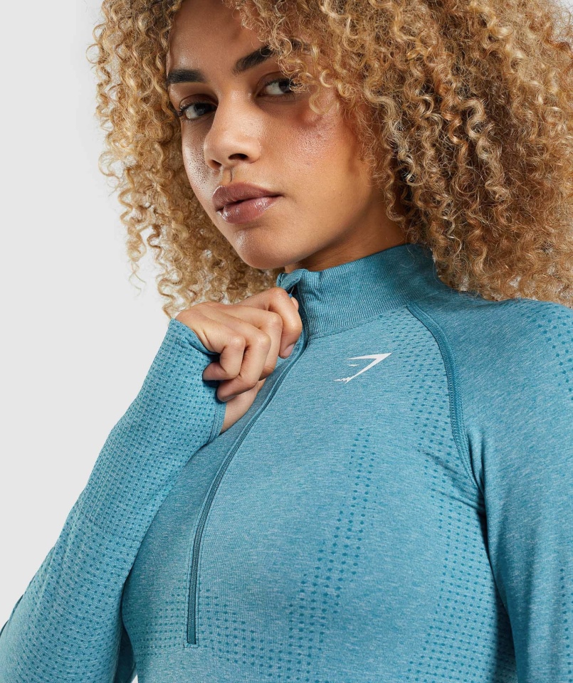Gymshark Vital Bezszwowa Bluza Z Suwakiem 2.0 1/2 Tahoe Turkusowy Marl