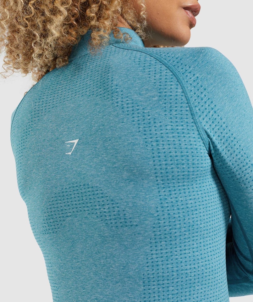 Gymshark Vital Bezszwowa Bluza Z Suwakiem 2.0 1/2 Tahoe Turkusowy Marl