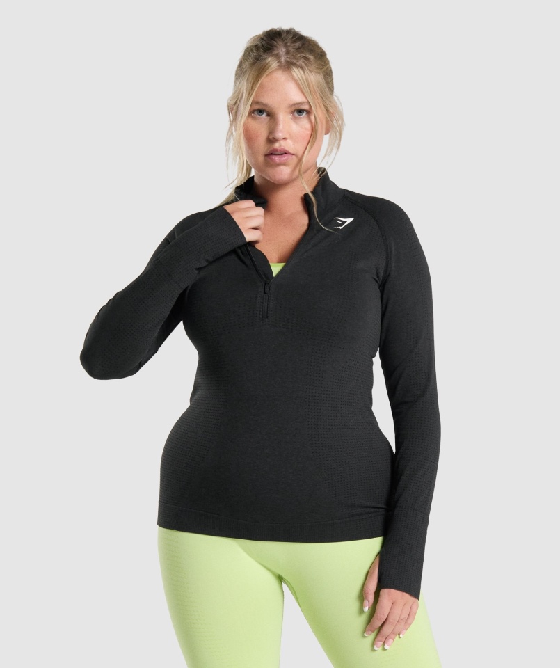 Gymshark Vital Bezszwowa Bluza Z Suwakiem 2.0 1/2 Damska Czarna Marl