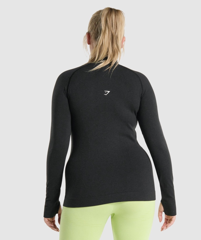 Gymshark Vital Bezszwowa Bluza Z Suwakiem 2.0 1/2 Damska Czarna Marl