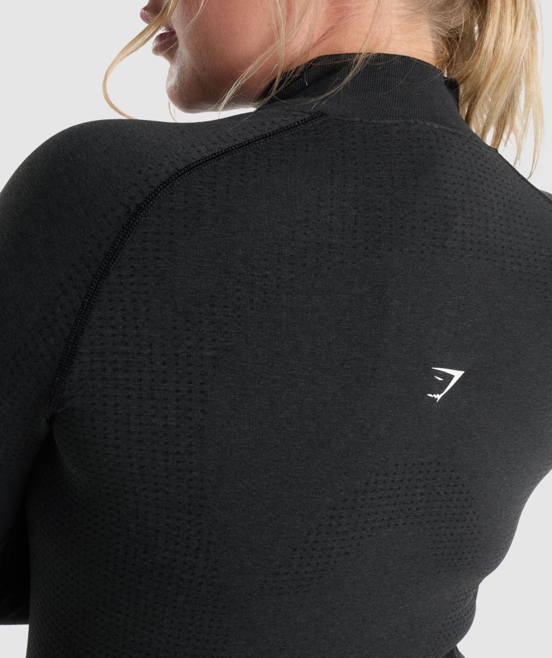 Gymshark Vital Bezszwowa Bluza Z Suwakiem 2.0 1/2 Damska Czarna Marl