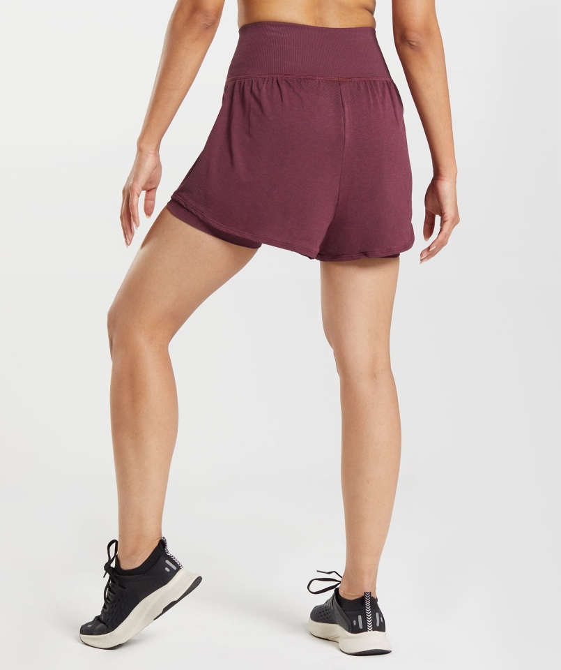 Gymshark Vital Bezszwowe 2.0 2 W 1 Szorty Pieczone Bordowe Marl