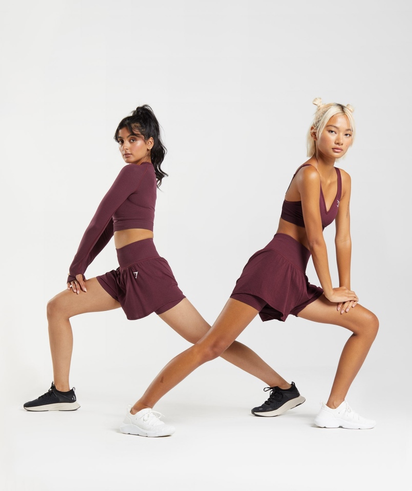Gymshark Vital Bezszwowe 2.0 2 W 1 Szorty Pieczone Bordowe Marl