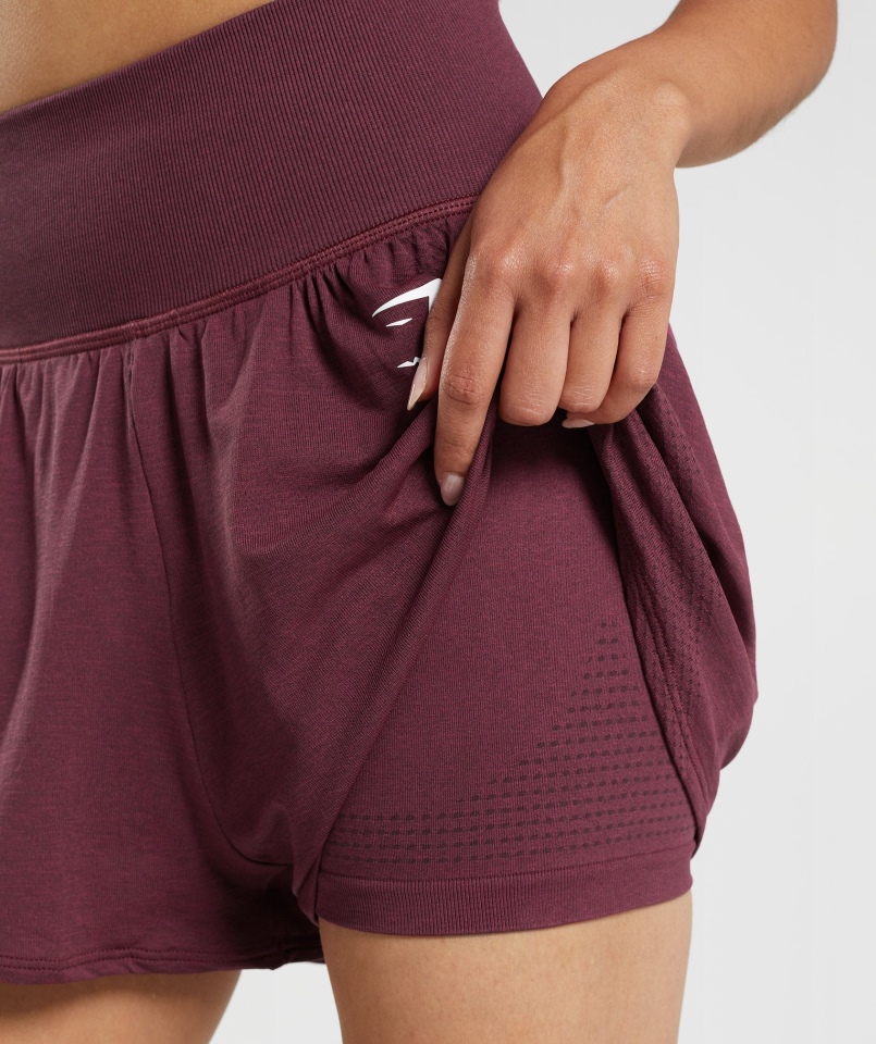 Gymshark Vital Bezszwowe 2.0 2 W 1 Szorty Pieczone Bordowe Marl