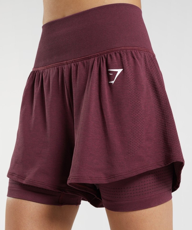 Gymshark Vital Bezszwowe 2.0 2 W 1 Szorty Pieczone Bordowe Marl
