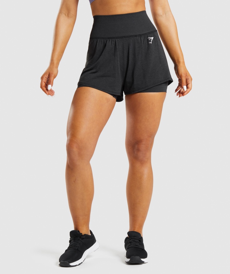 Gymshark Vital Bezszwowe Spodenki 2 W 1 2 W 1 Czarne Melanż