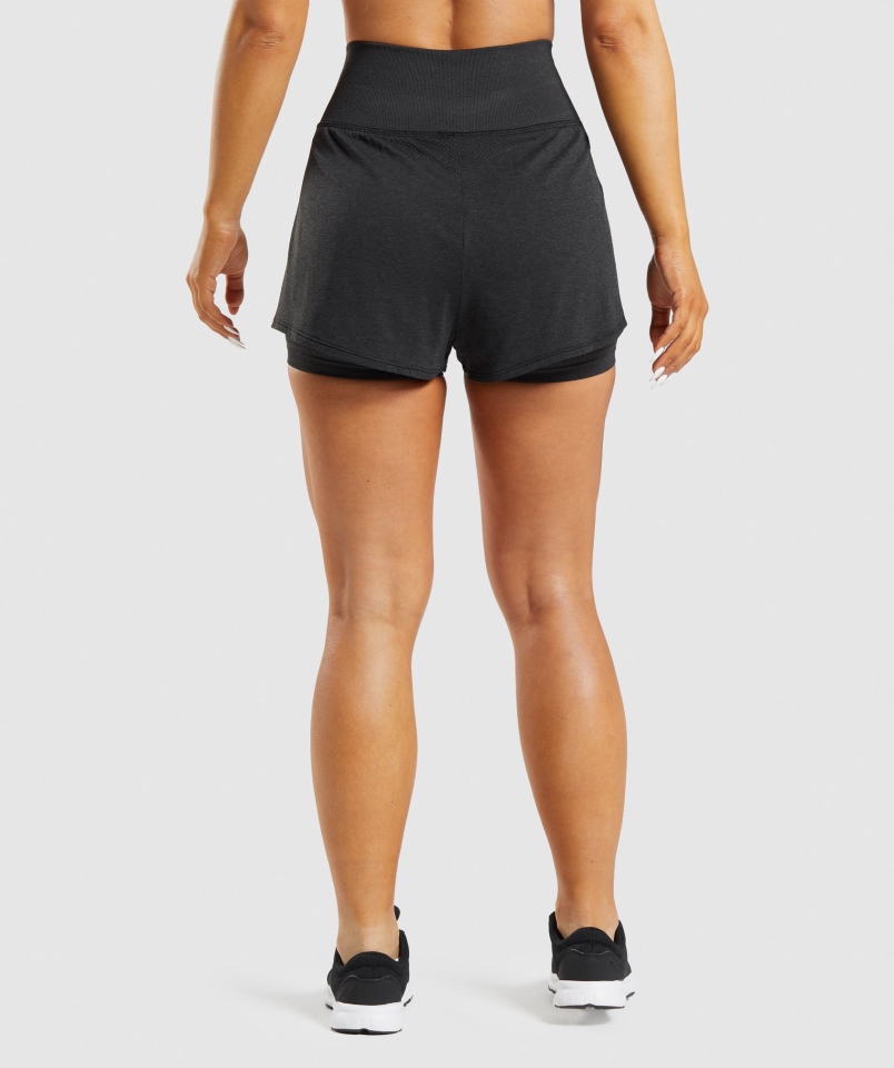 Gymshark Vital Bezszwowe Spodenki 2 W 1 2 W 1 Czarne Melanż