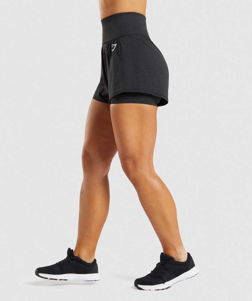 Gymshark Vital Bezszwowe Spodenki 2 W 1 2 W 1 Czarne Melanż