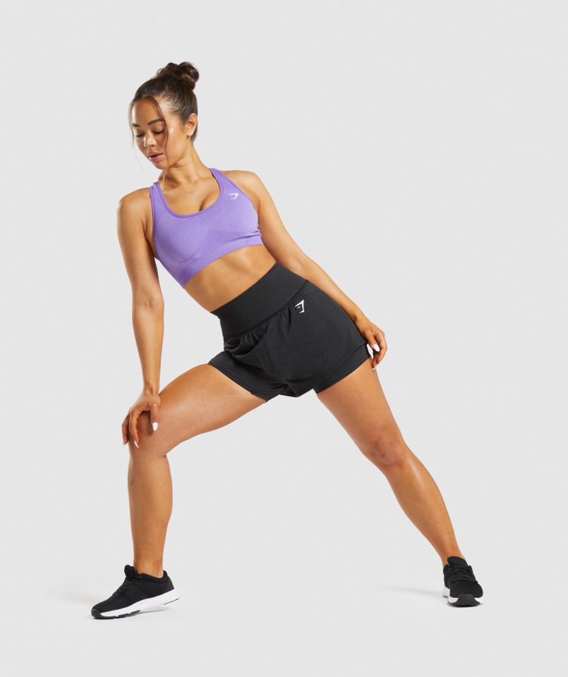 Gymshark Vital Bezszwowe Spodenki 2 W 1 2 W 1 Czarne Melanż