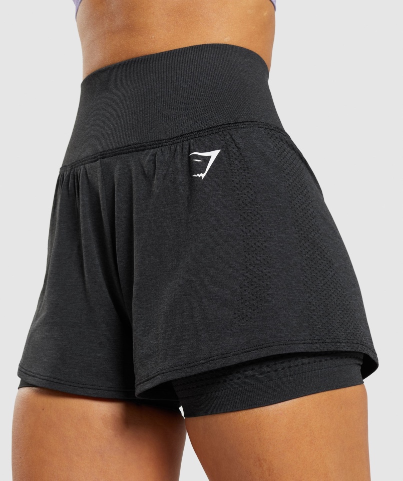 Gymshark Vital Bezszwowe Spodenki 2 W 1 2 W 1 Czarne Melanż