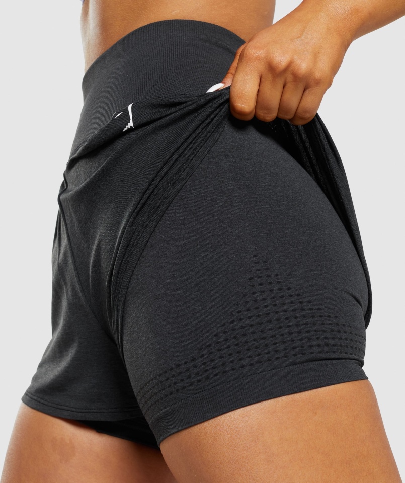 Gymshark Vital Bezszwowe Spodenki 2 W 1 2 W 1 Czarne Melanż
