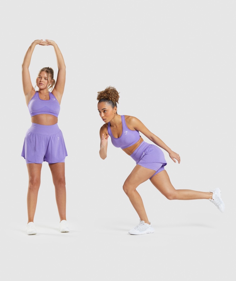 Gymshark Vital Bezszwowe 2.0 2-w-1 Szorty Jasnofioletowe Melanż